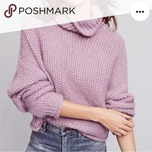 GUC Moth Anthropologie oversize Abella lit purple chunky knit turtleneck sweater